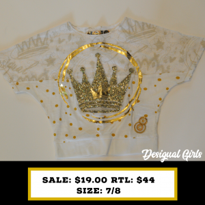 Desigual Kids size 7/8 Golden Glitter Crown Tshirt with embroidery